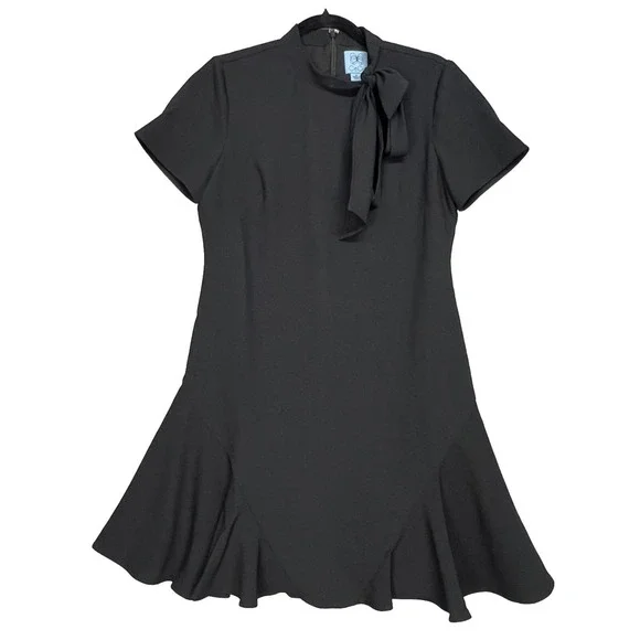 CeCe Bow Neck Short Sleeve A-Line Black Dress Women’s New $129 Size 6 - Picture 3 of 16